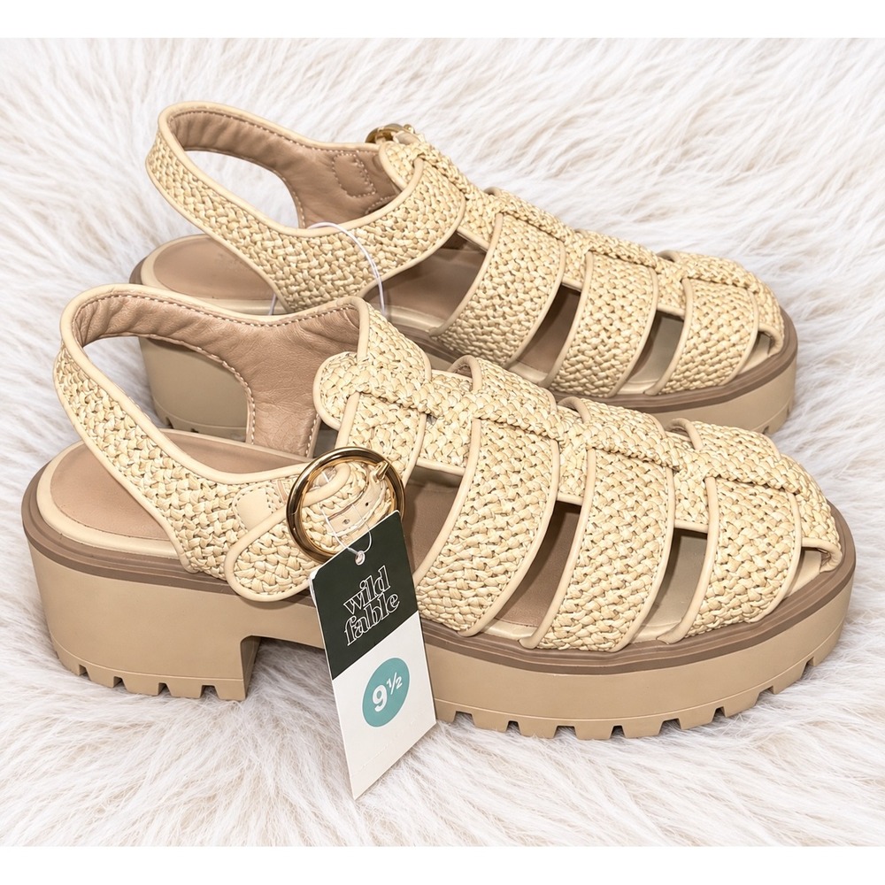 Wild Fable Womens Elvie Raffia Platform Fisherman Sandals Tan Beige 9.5 NWT - Picture 3 of 6